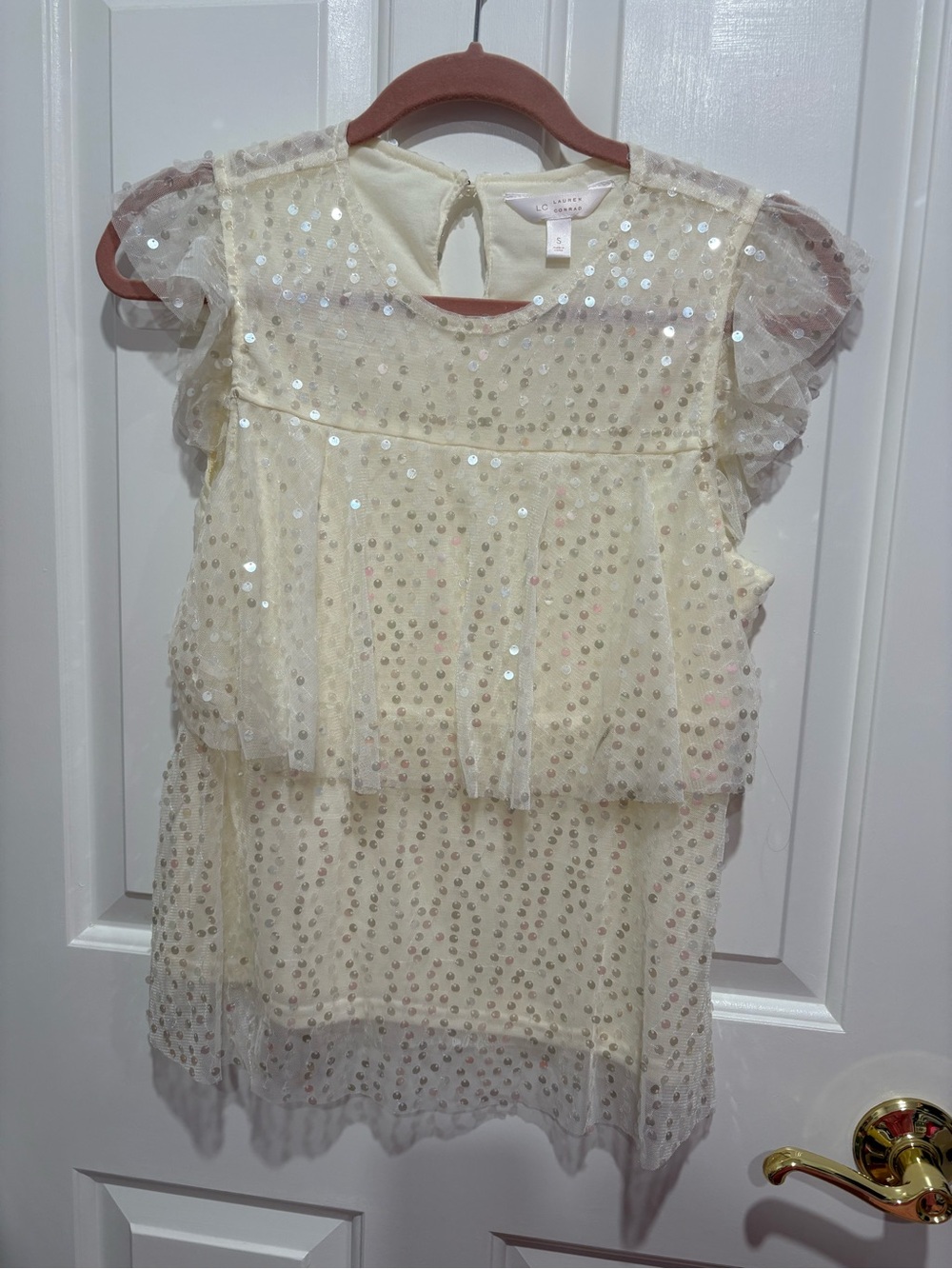 LC Lauren Conrad Ivory Layered Sequin Top